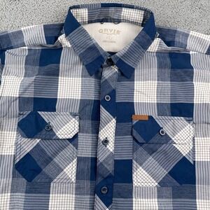 Orvis Shirt Mens Large Blue Plaid Short Sleeve Tech Quick Dry UPF Fishing